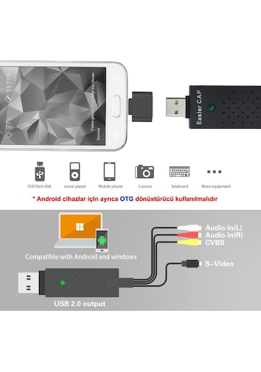 Android Uyumlu UTV007 Chip VHS Hi8 Mini DV  Video DVR Kayıt Kartı