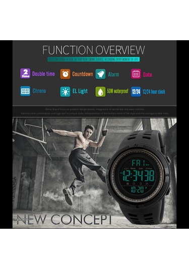 Lemestar Skmeı 1251 Erkek Spor Saati, Çift Zamanlı, Geri Sayım, 50m Su Geçirmez, Alarm, Kronometre, Yeşil Renk Dijital Saat