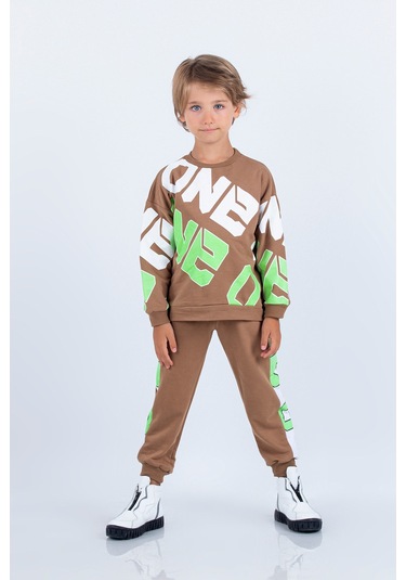 Erkek Çocuk İki İplik Kumaş Baskılı Orta Kalınlıkta Örme Basic Oversize Alt Üst Eşofman Takımı 001