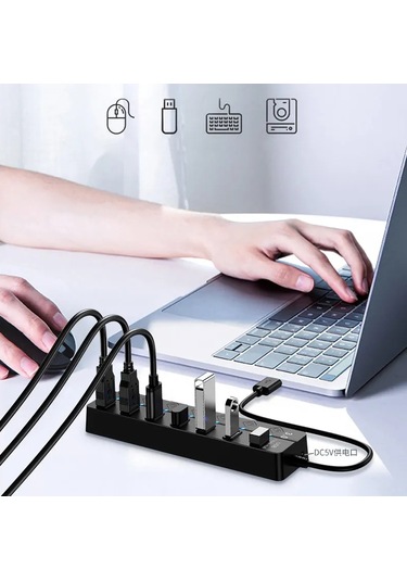 Usb 3.0 Çoklu Usb Splitter Hub Usb Hub 2.0 Kullanım Güç Adaptörü 4/7 Port Çoklu Black-2.0-7 Ports