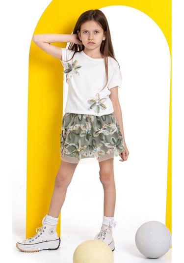 Kız Çocuk Zambak Detaylı Etekli Takım Yeşil