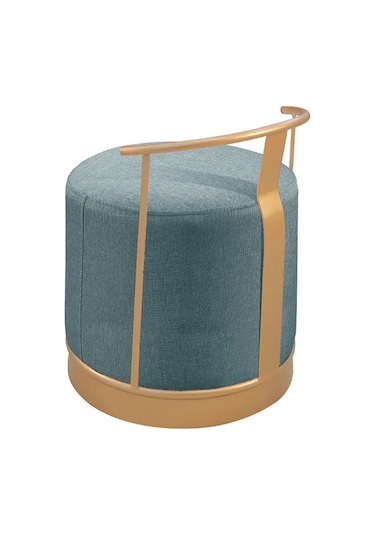 Pufi Puf Gold Metal Çerçeveli Keten Çok Amaçlı Dekoratif Oturak, Makyaj Oturağı,montajsız Puf Bench Füme