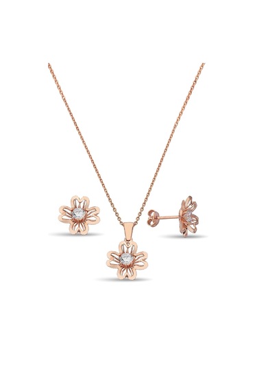 925 Ayar Gümüş Rose Çiçek Set - 67017901 Rose Gold