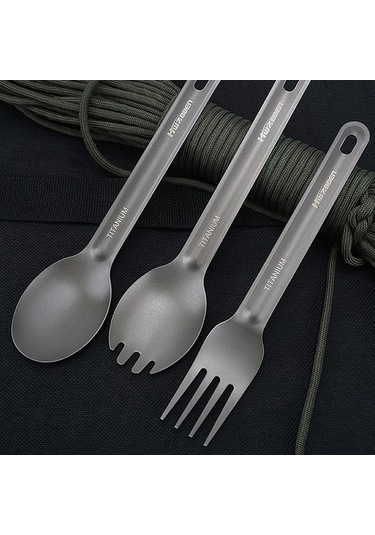 Pazly Taşınabilir Süper Hafif Titanyum Çatal - Dış Mekan Kamp Piknik Sofra Eşyası Gri Gri