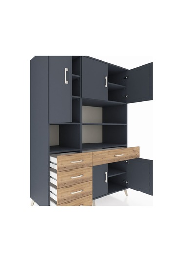 Kronos Dolap 9 Raflı 5 Çekmeceli 5 Kapaklı 132x59x195 Antrasit-antrasit/çam Antrasıt/atlas Çam