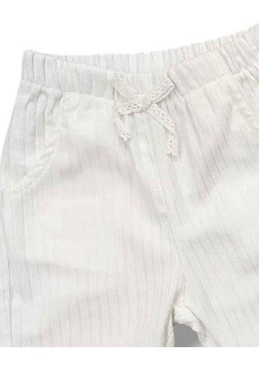 Çikoby Kız Bebek Bel Lastikli Ekru Pantolon-15688 Ekru