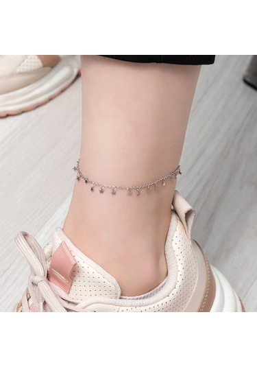 925 Ayar Gümüş Yıldız Halhal Çok Renkli