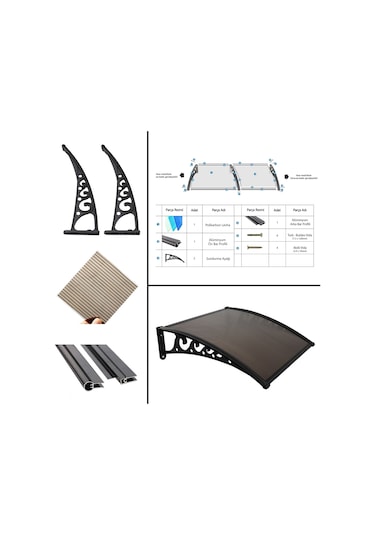 Plastik Ayak 6mm Levhalı Pratik Sundurma 100x120 Cm Antrasit Gri