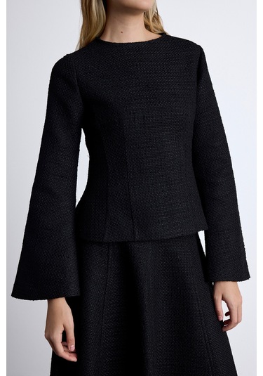 Peplum Detaylı Tüvit Bluz Siyah Siyah