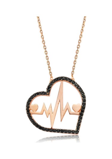 Gümüş Kalp Ritmi Kadın Kolye Rose