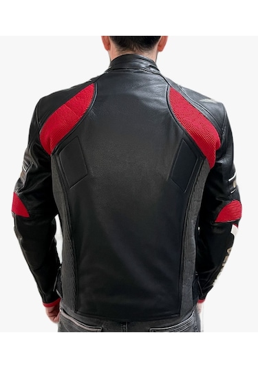 Venom Motosiklet Montu Deri 4 Mevsim Leather Racing Mont Black-red