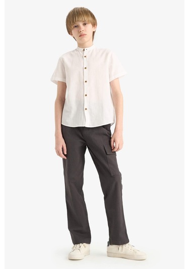 Defacto Erkek Çocuk Hakim Yaka Kısa Kollu Gömlek F3583a825smwt34 Beyaz