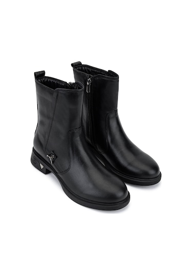 Tamer Tanca Kadın Hakiki Deri Siyah Deri Topuklu Bot 1065 3450 Bn Bot Sk25-26 Sıyah Dr Siyah