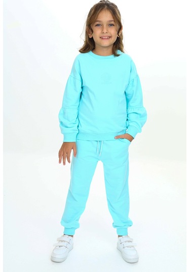 Toontoy Kız Çocuk Deniz Kabuğu Nakışlı Eşofman Takım Su Yeşili