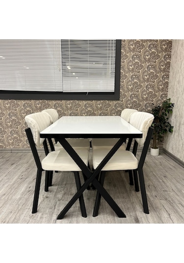 Elma Mutfak Yemek Masası Takımı- 4 Kişilik Mutfak Masa Sandalye Takımı- Mutfak Masası Takımı Siyah
