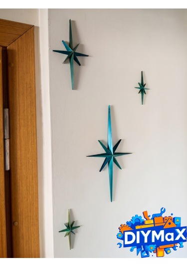 Yıldız Duvar Dekoru 4'lü Set Mid-century Modern Starburst Dekoratif Duvar Süsü - Sari Sarı