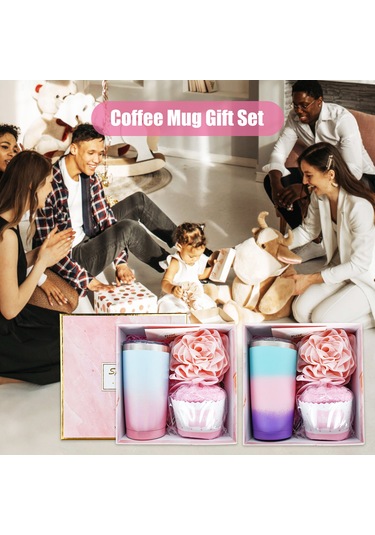 Ranyeek 20 Uncla Çift Katlı Vakumlu Paslanmaz Çelik Termos Bardak Seti Termos + Kapak + Kartpostal + Pasta Bardak Çorap + Banyo Topu + Çelik Pipet + Pipet Fırçası - Hediyelik Kutulu Rose Gold