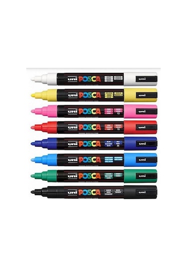 Uni Posca 5M Boyama Markörü Ana Renkler 8'li Set