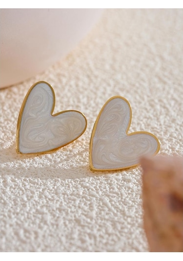 Pembe Eetit Tatlı Emaye 3-renk Kalp İlkbahar Yaz Aşk Saplama Küpe Su Geçirmez Paslanmaz Çelik Moda Y2k Günlük Takı 2024 Çok Renkli