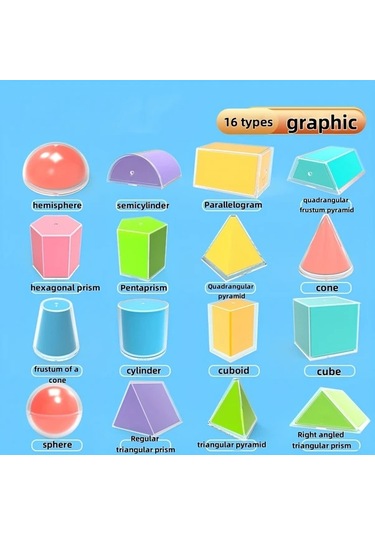 Willowhaven 16 Parça Geometrik Şekil Modeli 3d 2d Analiz Eğitim Seti
