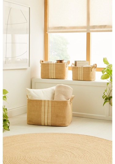 Ocean Home Textile 3'lü Çizgili Jüt Sepet Set