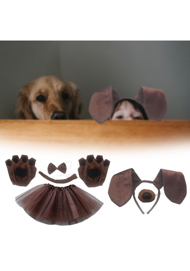 Suntek Köpek Kulakları Kafa Bandı Ve Elbiseli-kahverengi