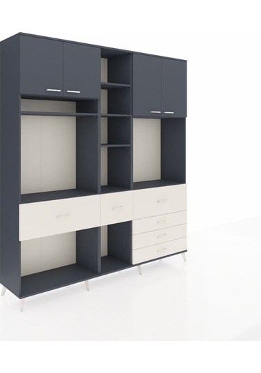 Hyperion Dolap 11 Raflı 6 Çekmeceli 4 Kapaklı 220x44x243 Antrasit-antrasit/aytaşı Antrasıt/aytası