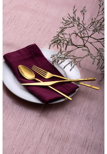 Emsan Alba 18 Parça 6 Kişilik Parlak Gold Tatlı Kutulu Çatal Kaşık Bıçak Takımı Gold