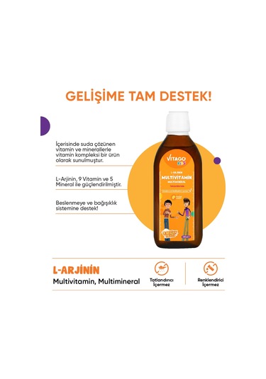 Vitago Kids-L-Arjinin Rafadan Tayfa Multivitamin Şurup 150 ML