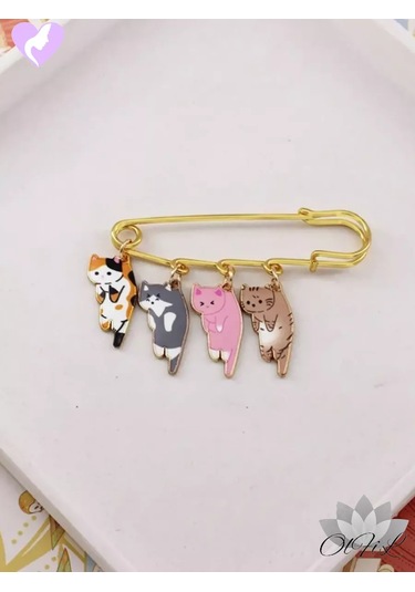 Olfil Broş İğnesi Metal Çizgi Filmi Yavru Kediler 242130492 Altın Rengi