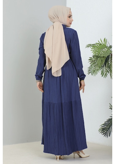 Lara Kumaş Yarım Düğmeli Kadın Elbise - Lacivert / E0121 Lacivert