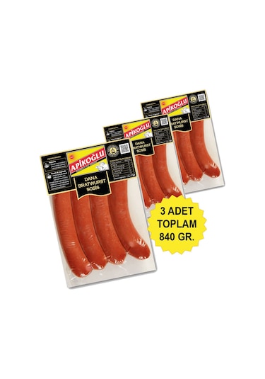 Doğal Füme Dana Bratwurst Sosis Üçlü Paket
