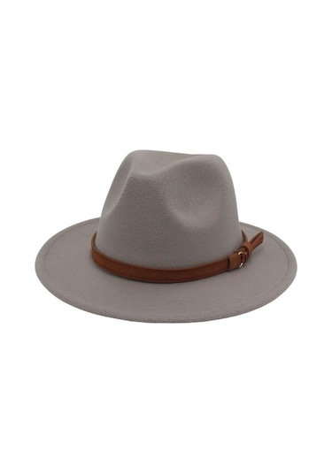 Fedora Şapkası Geniş Kısraklı Elbise Şapka Retro Rahat Unisex Keçe Panama Şapka Siyah 2909 Hafif - Gri
