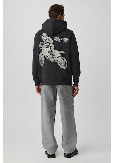 Grimelange Edgar Erkek Yumuşacık Kapüşonlu Oversize Antrasit Sweatshirt