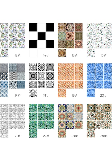 Yaleker Klasik Akdeniz Desenli Pvc Otomatik Yapışkan Duvar Çini Sticker, 20x20 Cm, 10 Adet, Kolay Kurulum, Kalıcı Ve Temiz Kaldırma Diğer