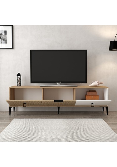 3802 Neva Tv Ünitesi 180 Cm Kapaklı Yunus - Beyaz - Sepet Tv Sehpası Yunus - Sepet - Beyaz Sarı