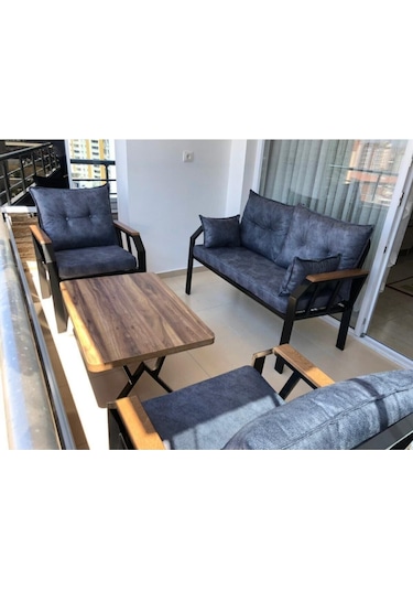 Tu Tienda Nergiz 2 1 1 Sehpa Bahçe Balkon Mobilyası,koyu Gri Gri