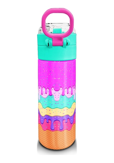 Coral High Kids Pembe Rengarenk Dondurma Desenli Pipetli Ve Direkt İçim Çelik Termos 500 Ml 31938 Pembe