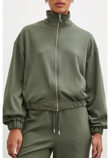 Never More Fermuarlı Sweatshirt Haki