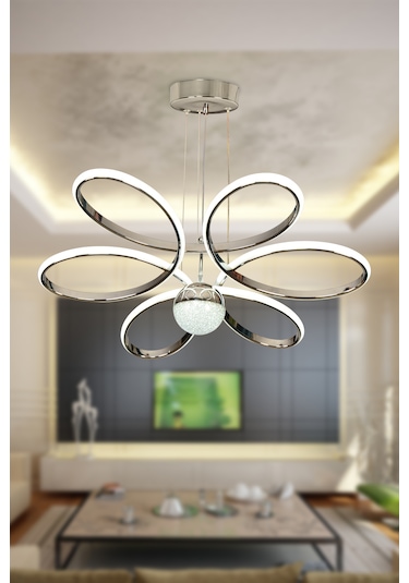 Fuzon Orkide Led Avize Büyük Salon Avize 3 Renk Kumandalı Aviz Gri - Gümüş