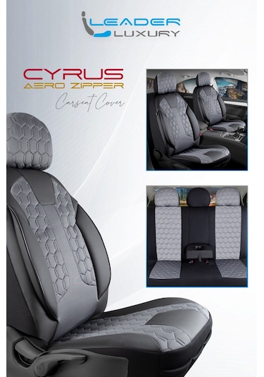 Hyundai Accent Era Uyumlu Deri Detaylı Oto Koltuk Kılıfı Ön Arka Takım Cyrus Füme