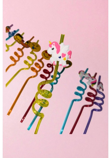 12'li Eğlenceli Sevimli Figürlü Pipet Yıkanabilir Karışık Model 26cm +3