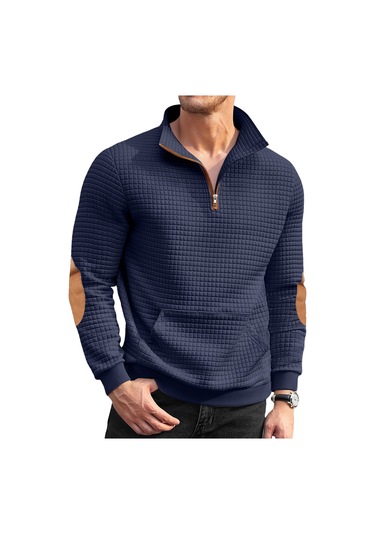 Sonbahar Ve Kış Rahat Ceket Tk Jakarlı Küçük Kare Nakış Patchwork Amerikan Henry Dik Yaka Kazak Erkekler İçin Lacivert