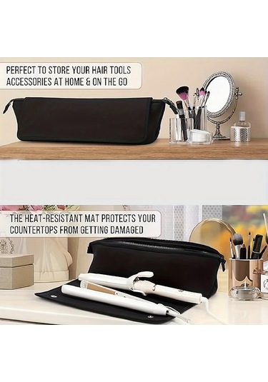 Honeybeeshop Siyah Saç Şekillendirme Aletleri Seyahat Çantası Düzleştirici Maşa Saklama