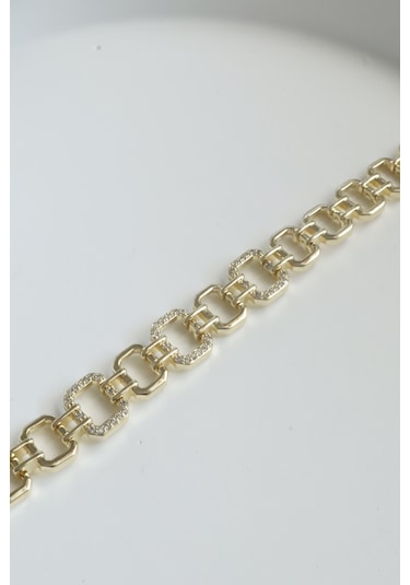 Kadın Bileklik Kararmaz 14k Altın Renk Vip Seri İthal Zirkon Taşlı Künye Model Bileklik Altın