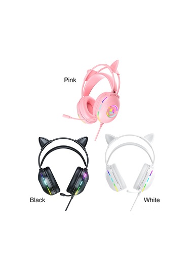 Gajeena Kedi Kulaklı Rgb Işıklı 7.1 Stüdyo Mikrofonlu Gürültü Engelleme Oyun Kulaklığı Siyah - 50mm Surround Sesli Bağlantılı Gaming Kulaklık