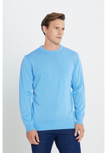 Altin Yıldız Classics Erkek Açık Mavi Standart Fit Normal Kesim Bisiklet Yaka Triko 4A4923100001amv3XL Açık Mavi