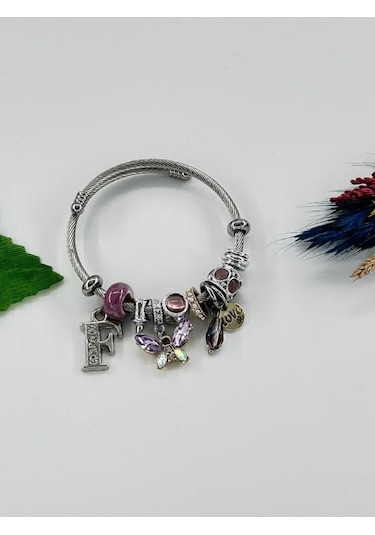 Bhs Life Kadın Charmlı F Harfi & Kelebek Çelik Bileklik