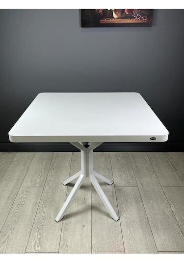 Roma Beyaz Mutfak Yemek Masası Balkon Masası Kavisli Köşe Metal Beyaz Ayak 80 Cm