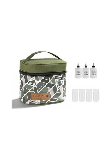 Tongxida 7 Parça Baharat Saklama Seti - 3 Plastik Şişe + 4 Cam Kavanoz - Taşınabilir Oxford Kumaş Çanta Yeşil Yeşil